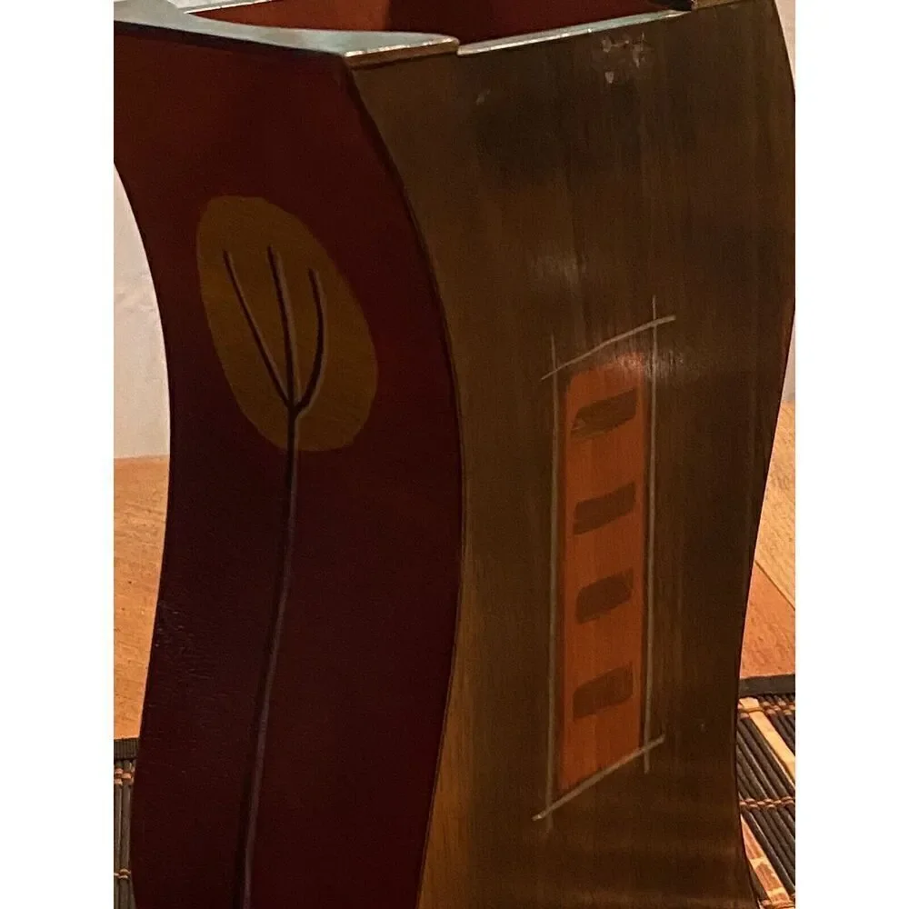 Kakadu‎ Art Israel Wood Vase Handpainted Signed Reut Shahar 12” Tall 4” By 4” - Picture 14 of 14